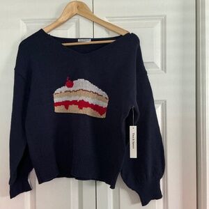 Piece of cake Theo and Spence cotton blend Graphic sweater navy size M